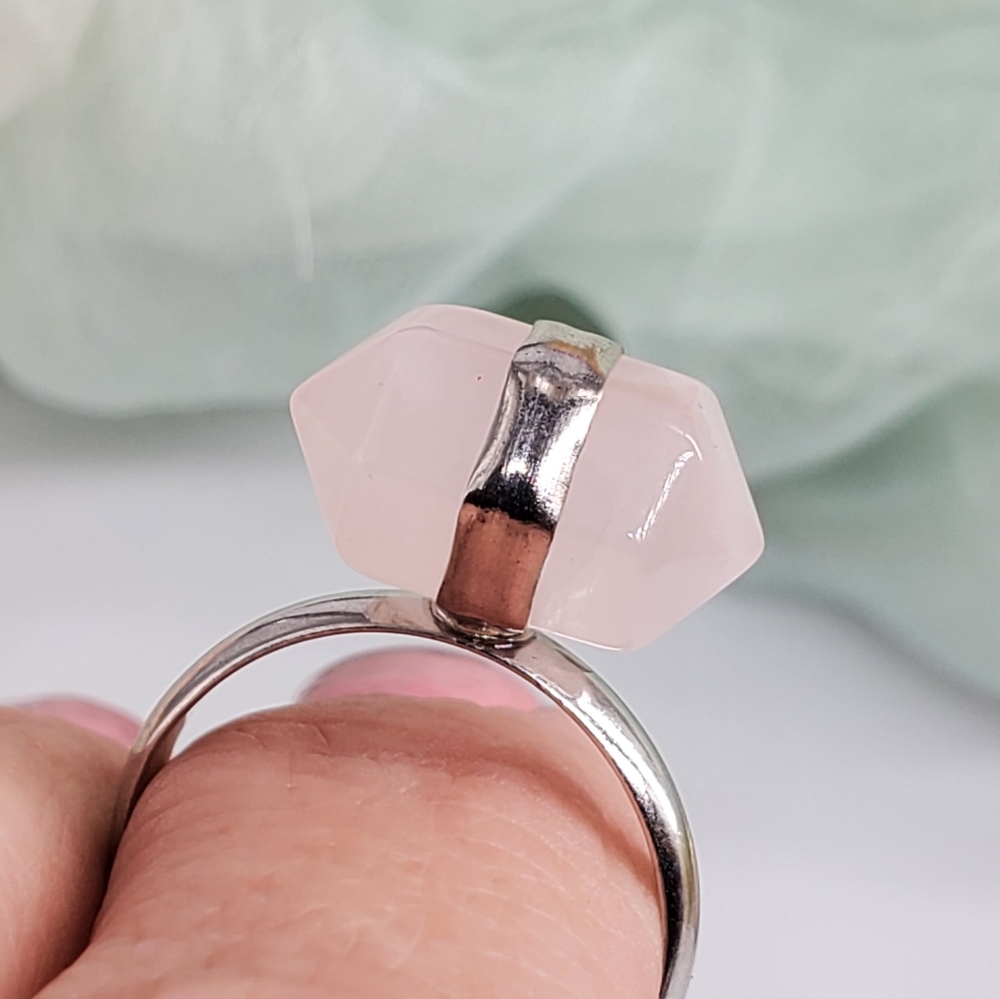 ❤️ Silver Ring Natural Rose Quartz Ring Healing Crystal Jewelry